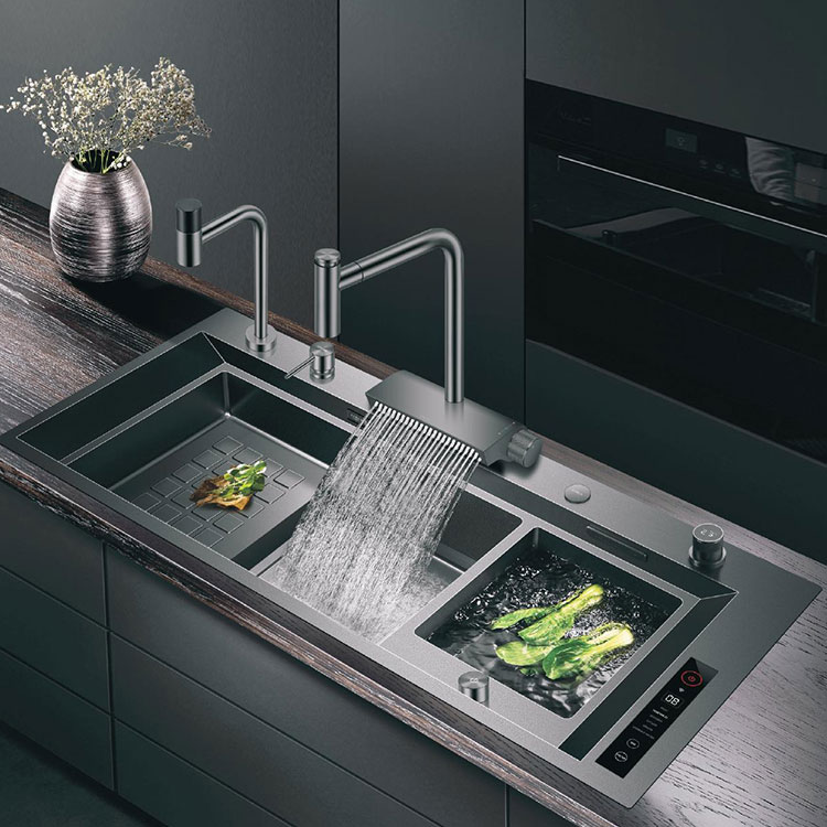 Lavabo Mutfak Büyük Boy Nano Black Diamond Çift Tanklı
